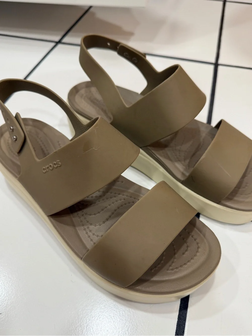 CROCS Women's Olive Taupe Double-Strap Platform Sandals